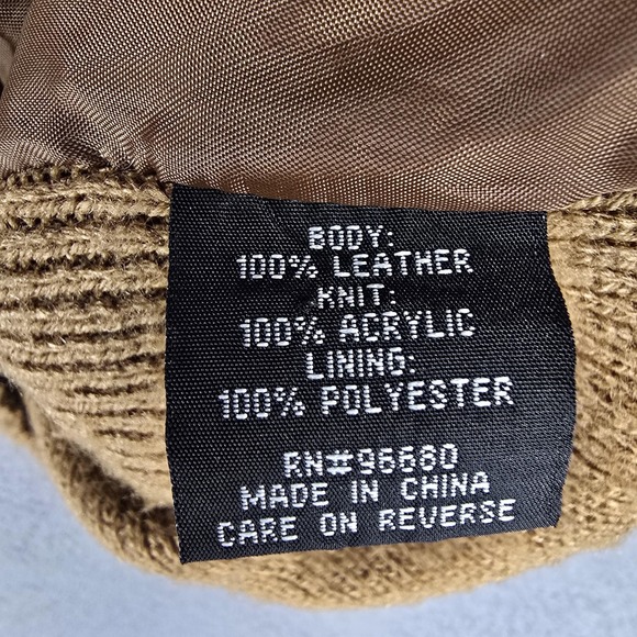 Original Windbreaker Jacket Mens Medium Beige Leather Knit Bomber Zip Striped - Picture 7 of 8